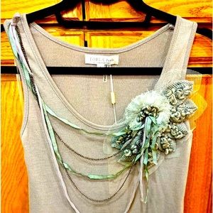 COPY - Forla Paris Anthropologie Grey Dress with Lace and Ruffle Detail